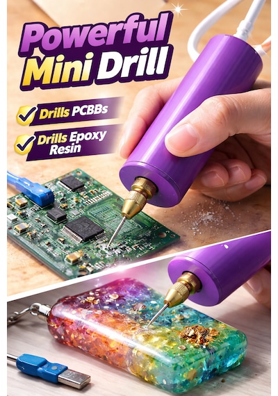 Usb Mini Drill Matkap Seti , 7 Parça Mandren Seti , 3 Adet Mikro Matkap Ucu , Hassas Delme , Dıy , Mor