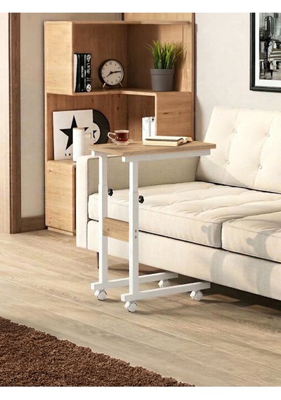 Yükseklik Ayarlı Zigon Dikey Sehpa Atlantik Çam Beyaz - 45x40 Oval Kenar Tekerlekli