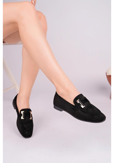 Nesilshoes Nesil Shoes Gabbel 305 Siyah Süet Siyah Taşlı Kadın Babet