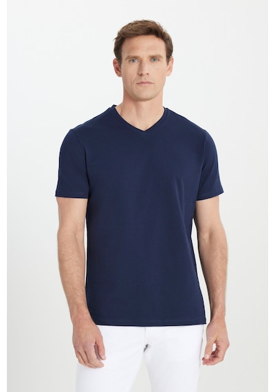 Ac&Co / Altınyıldız Classics Slim Fit Dar Kesim V Yaka Pamuklu Erkek Tişört Lacivert
