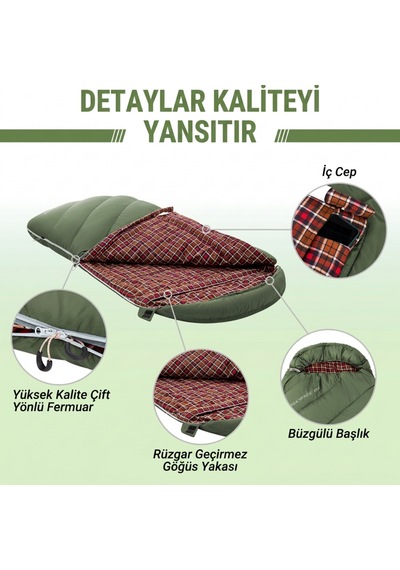 Kingcamp Freespace 250 Relax -8 C Geniş Uyku Tulumu Olive Sol F. Yeşil