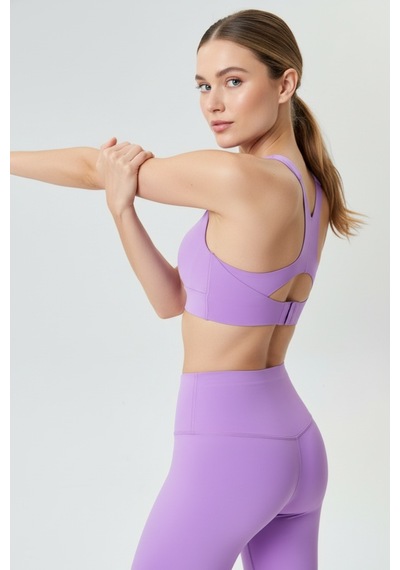 Yüksek Bel Toparlayıcı Tayt & Spor Sütyeni Takım Mor Lavanta Pilates Fitness Set Mor Lavanta