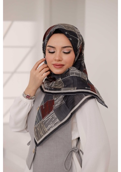 Mimiyum Nota Desen Soft Eşarp Füme
