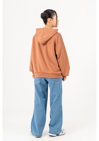 Kız Çocuk Labubu Baskılı 3 İplik Kışlık Şardonsuz Sweatshirt 4540 Kahve