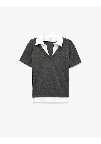 Koton Çift Kumaş Kullanımlı Katmanlı Slim Fit Kısa Kollu Gömlek Detaylı Tişört Gri 7wak70010ek Koton Çift Kumaş Kullanımlı Katmanlı Slim Fit Kısa Kollu Gömlek Detaylı Tişört Gri 7wak70010ek