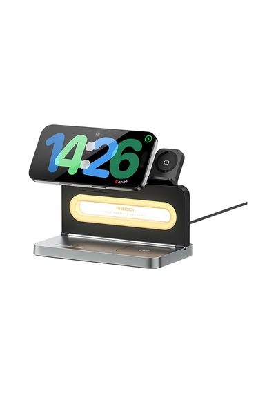 Recci Rcw-49 4in1 Kablosuz Şarj Standı Ambiyans Işıklı Telefon&akıllı Saat&kulaklık 15w Siyah