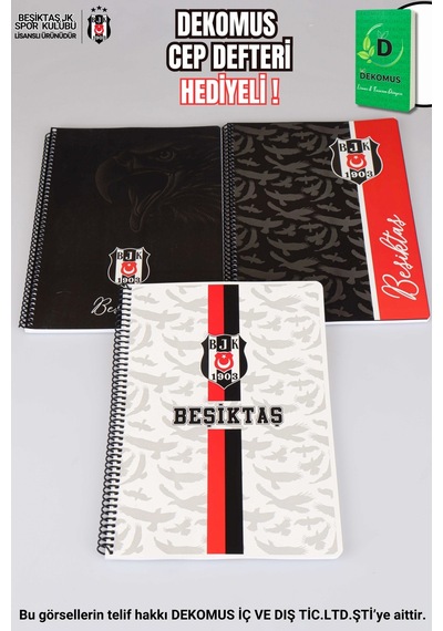Lisanslı Beşiktaş "tekli" Spırallı Çizgili A4 Karton Kapak 72 Yaprak Defter Altın