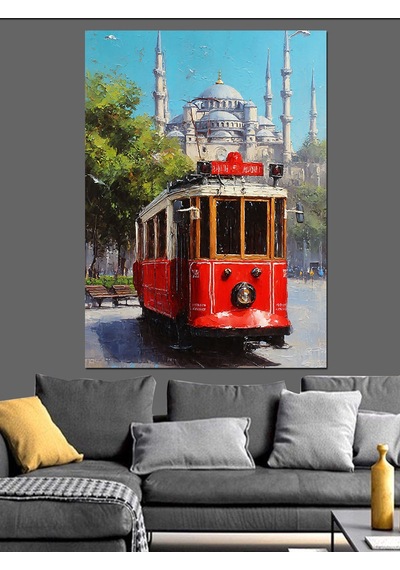 İstanbul Kırmızı Tramvay Beyoğlu Dekoratif Kanvas - Mdf Ahşap Tablo