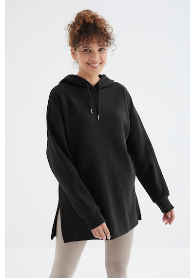 Tommy Life Siyah Reglan Kol Basic Kapüşonlu Oversize Sweatshirt Tunik - 97242 Siyah
