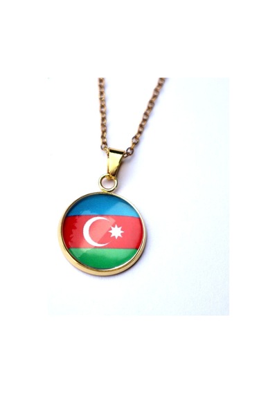 Azerbaycan Bayrağı Altın Kaplama Paslanmaz Çelik Mini Kolye İnce Zincir