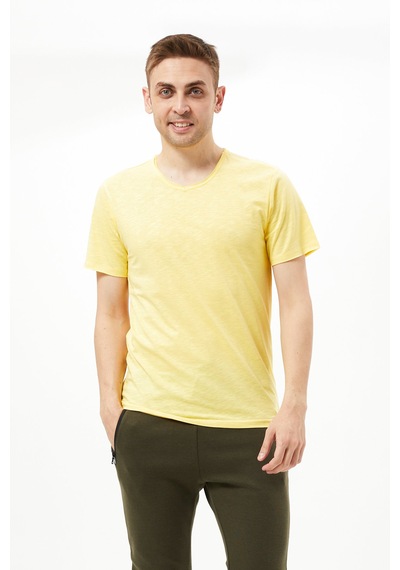Sarı V Yaka Erkek Tshirt Sarı