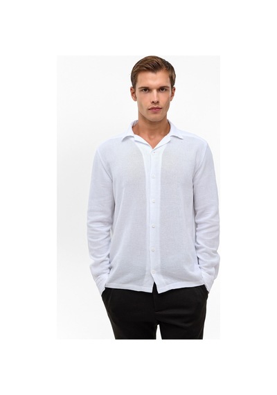 Backandbond Beyaz Relaxed Fit Baskılı %100 Pamuk Gömlek