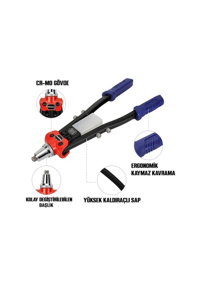 Workpro Wp225001 5 In 1 400mm Kollu Profesyonel Perçin Tabancası + 100 Adet Perçin