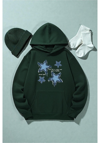 Uyguntarz Unisex Eternal Light Baskılı Oversize Sweatshirt Yeşil