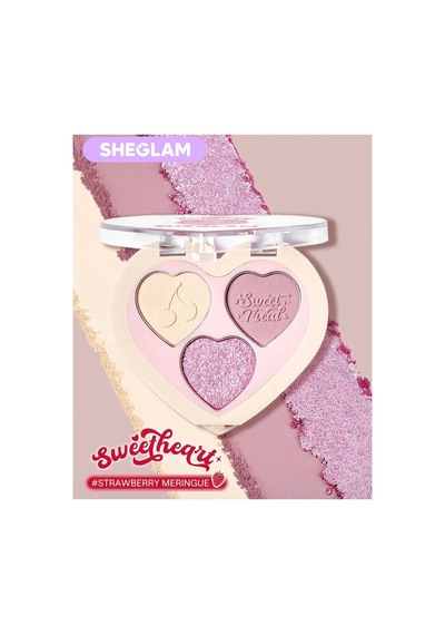 Sweetheart 3'lü Göz Farı Paleti - Strawberry Meringue Kalp Tasarımlı Işıltılı Ve Mat Pikment Pembe