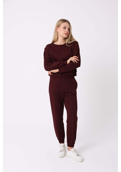 Defys Kadın Bisiklet Yaka Basic Şardonlu Eşofman Takımı Bordo - 932380624 Bordo