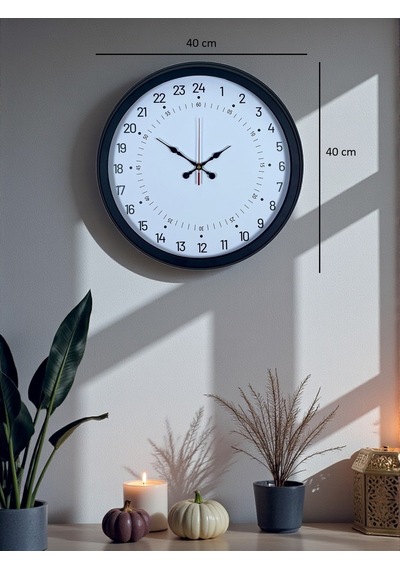 Siyah 40 Cm Metal 24 Saat Göstergeli Özel Tasarım Duvar Saati