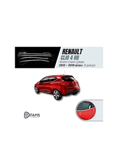 Renault Clio 4 Uyumlu Hb Krom Cam Çıtası 8 Parça 2012-2019 Arası P. Çelik