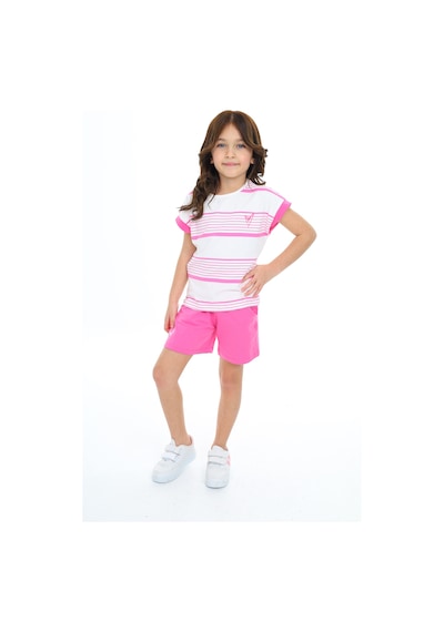 Toontoy Kids Toontoy Kız Çocuk Çizgili Kalp Nakışlı Şortlu Takım Fuşya