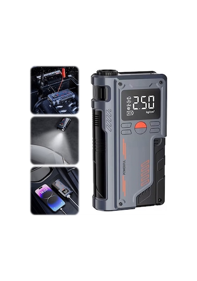 Ezere ST-9631 Pro Taşınabilir Göstergeli Araç Lastik Sisirme Ve Starter Akü Takviye Seti