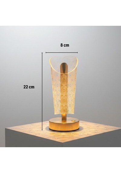 Açık Silindirik Kristal Damla Model Led Masa Lambası Gold Tabanlı, Dokunmatik, 3 Renk Işık Modlu, Şarjlı Modern Dekoratif Gece Lambası 5570 Beyaz