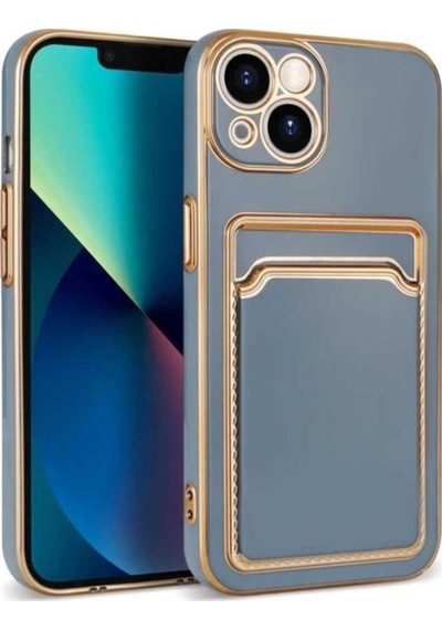 Apple Uyumlu iPhone 13 Kılıf Zore Bark Kartlıklı Kapak Mavi