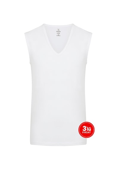 Sementa SAM Erkek Modal Derin V Yaka Kolsuz Tshirt 3'lü Paket - Beyaz