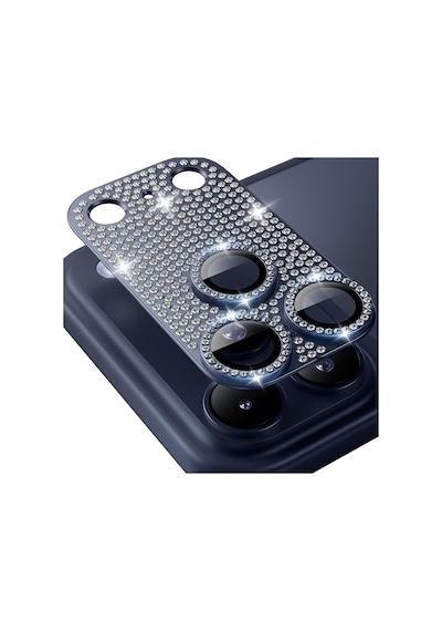 Apple Uyumlu iPhone 17 Pro Max - Komple Taşlı Lens Koruma Full Kamera Koruması Tek Parça Lacivert