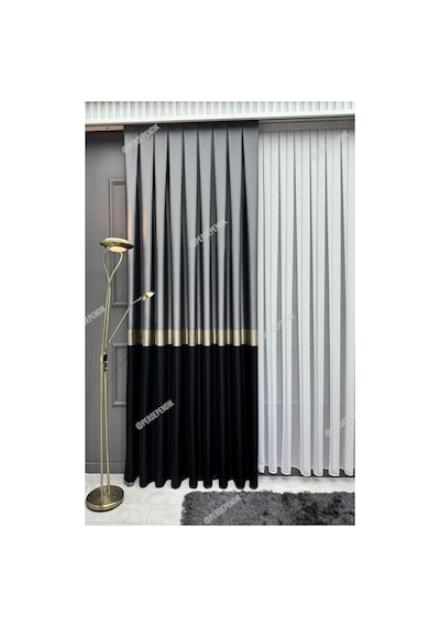Pano Fon Perde,elegans Seri Azra Desen Siyah Gold Gri Siyah Gold Gri