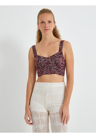 Koton Askılı Crop Atlet Bordo Desenli 2sak30089pw 2SAK30089PW04H