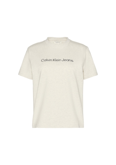 Calvin Klein Kadın Classic Regular Fit Logo Baskılı T-shirt - Ekru Vanilla Heather