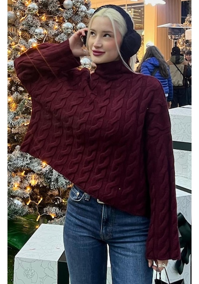 Madmext Bordo Balıkçı Yaka Örme Triko Kazak Mg2172 Bordo