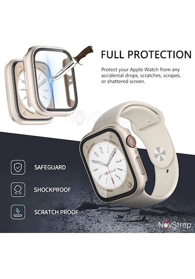 Novstrap Apple Uyumlu  Watch 7/8/9 Seri 45mm İle Starlight Yıldız Işığı Ekran Kasa Koruyucu Kapak