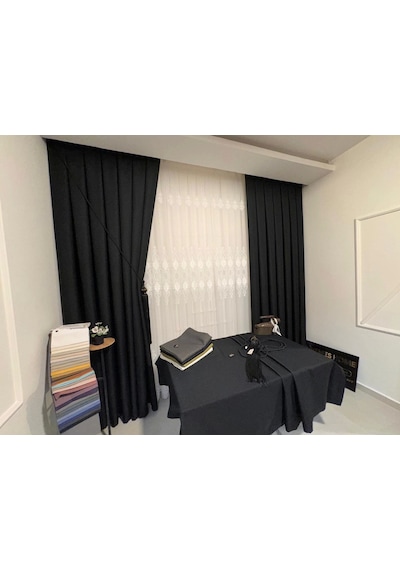 Nivemeshome Roma Keten 1/3 Sık Pileli Siyah Fon Perde Apm Siyah
