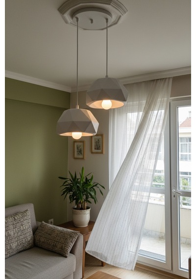 Beyaz 2'li Geometrik Avize Salon Pla Dayanıklı Dekoratif Sarkıt Aydınlatma Ayarlanabilir Kablo