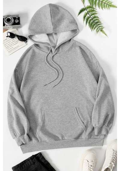 Uyguntarz Unisex Drawing Butterflies Sırt Baskılı Sweatshirt Gri