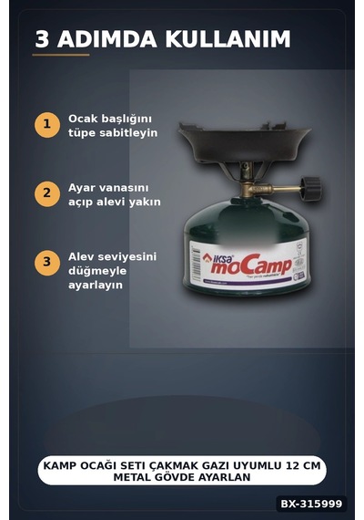 Kamp Ocağı Seti Çakmak Gazı Uyumlu 12 Cm Metal Gövde Ayarlanabilir Alev Bx-315999 Diğer