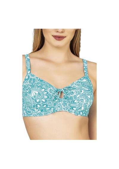Endeep Kadın Balenli Destekli Şal Desen Yüksek Bel Bikini Takımı Yeşil
