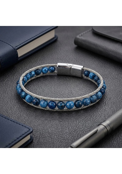Moncuk Design Mavi Akik Doğaltaş Ve Çelik Halat Bileklik 33512b2dh14 Çok Renkli