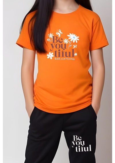 Fyk Kids Kız Çocuk Be You Tiful Baskılı Alt-üst Takım Turuncu