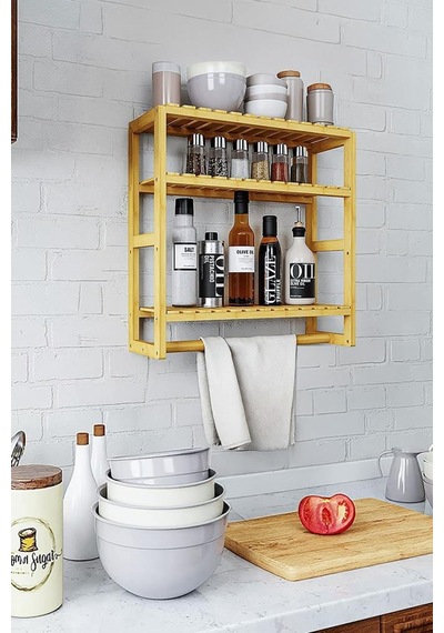 Digithome Bambu Mini 8 Form Organizer Mutfak Ve Banyo Düzenleyici Askılı Duvar Rafı Havluluk Db-0028 Kahverengi