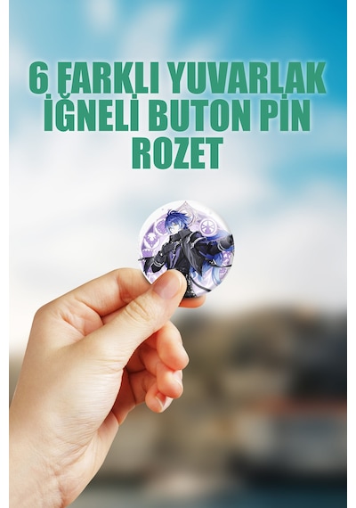 Flins Genshin Impact Çanta Süsü Rozet İğneli Buton Rozet Seti 6 Adet Çok Renkli