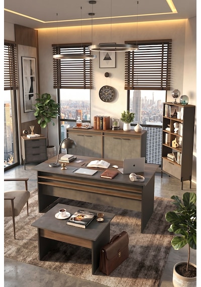 Yurudesign Vista ABCDE Ofis Büro Masa Takımı Kahve-Beton-Antrasit