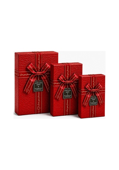 3 Lü Dikdörtgen Hediye Kutusu Seti Kırmızı Desenli Büyük Boy 16x23 Cm Orta Boy 14x21 Cm Küçük Boy 12x19 Cm Kapaklı Lüks Hediye Kutusu
