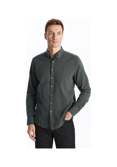 Lcwaıkıkı Classic Yeşil Regular Fit Uzun Kollu Armürlü Erkek Gömlek