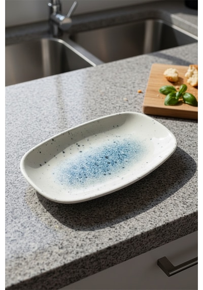 6'lı Valencia Oval Kayık Tabak 30cm Dijital Splash Rinart Krem