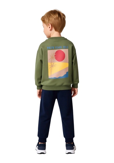 Frm Erkek Çocuk Örme Bisiklet Yaka Sweatshirt Ve Eşofman Altı Takımı Açık Haki