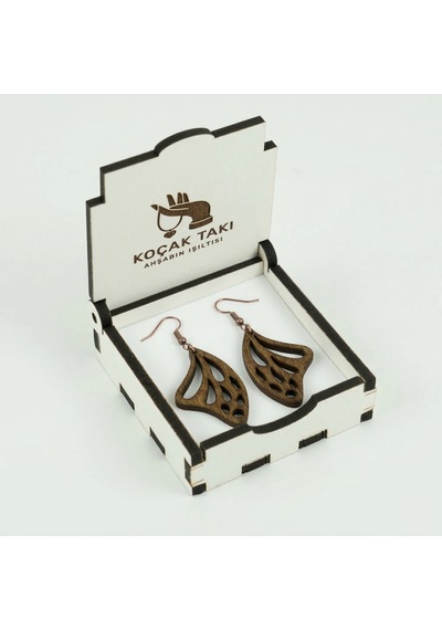 Ahşap Küpe Modern Özgün Minimalist Takı Model No 269 Açık Kahverengi
