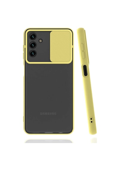 Noktaks Samsung Galaxy Uyumlu A13 5g Kılıf Slayt Sürgülü Arkası Buzlu Lensi Kapak Sarı T19684
