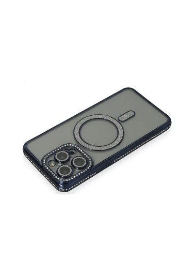 Newface Apple İphone 15 Pro Max Kılıf Joke Simli Magneticsafe Kılıf - Lacivert